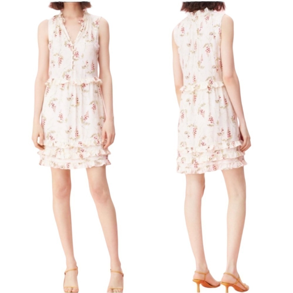 Rebecca Taylor Ivie Silk Floral Tiered Ruffle Shift Dress Women’s 8 NWT - Picture 2 of 16
